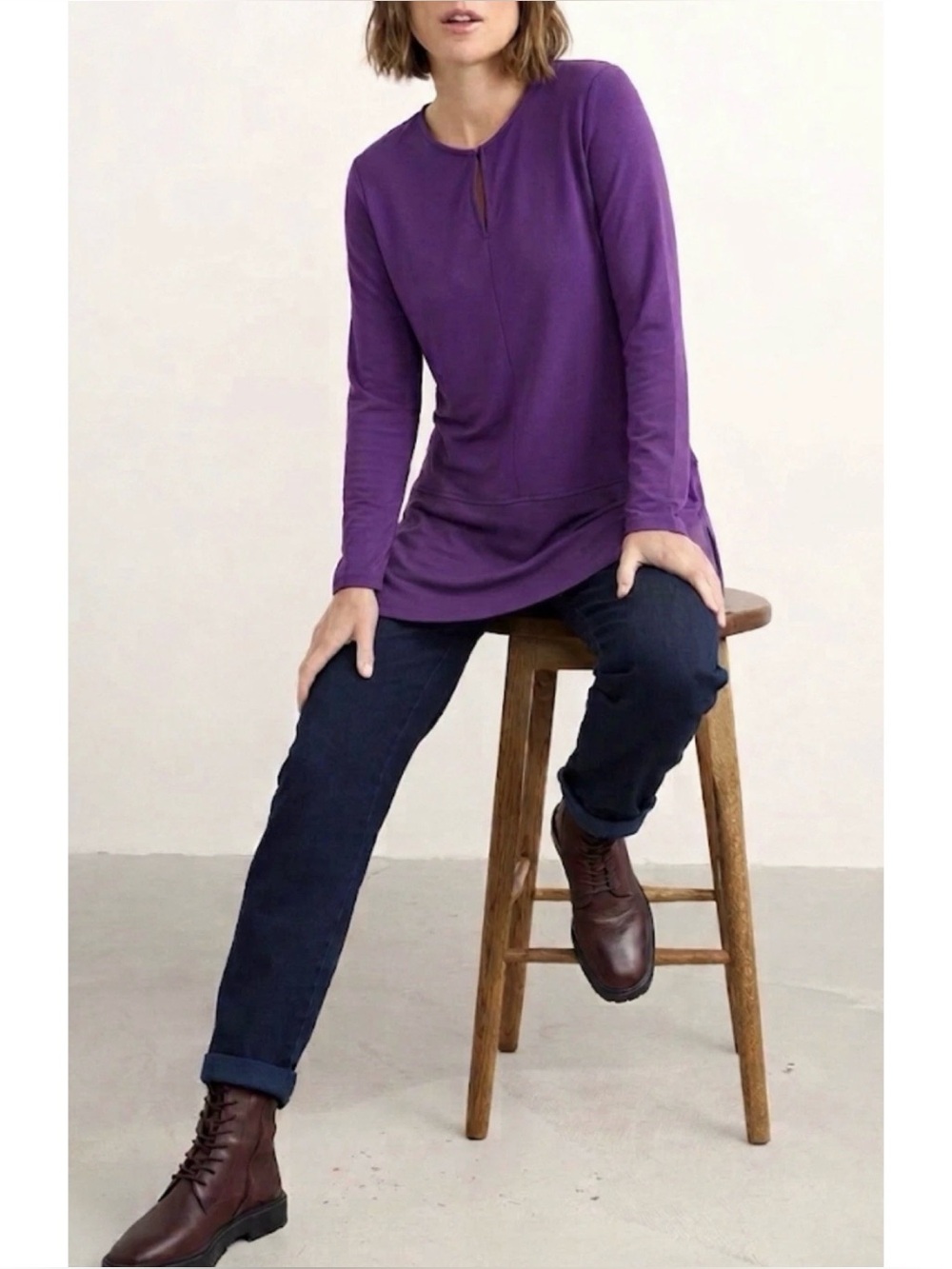 RALPH LAUREN LONG JERSEY SEAMED TUNIC XL/1X REGENCY PURPLE L/S DOPAMINE LUXURY